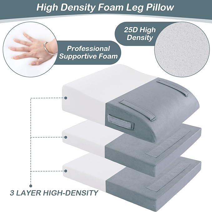 BALAPET Adjustable Leg Elevation Pillows, 10" Height Memory Foam Wedge Leg Rest Pillow for Circulation, Supportive Bolster Pillow for Pregnancy Relieves Pressure Hip Leg Elevation, Light Grey