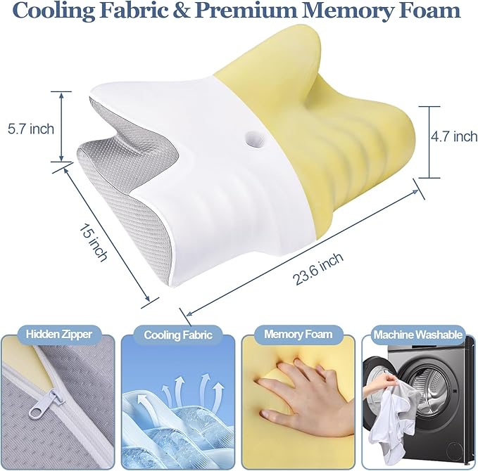 Cervical Neck Pillow for Sleeping - Memory Foam Cervical Pillow for Neck and Shoulder Pain Relief, Ergonomic Neck Support Pillow for Sleeping, Neck Pain Pillow for Side Back Stomach Sleeper