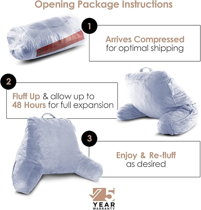 Nestl Reading Pillow for Kids, Small Bed Pillow, Back Pillow for Sitting in Bed, Memory Foam Chair Pillow, Reading & Bed Rest Pillows, Ice Blue Back Pillow for Bed, Arm Pillow with Pockets