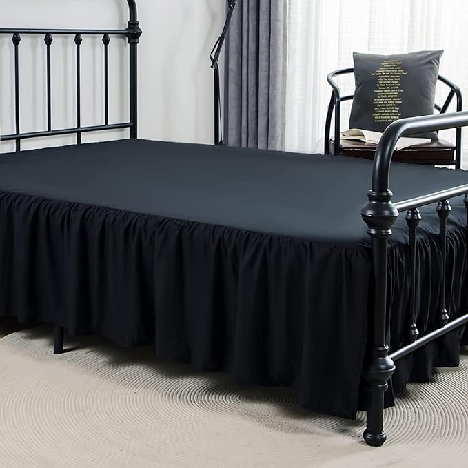 Bed Skirts King Size 16 Inch Ruffled Bed Skirt with Split Corners,Drop Dust Ruffle Bed Skirt with Platform, Black, King - 16" Drop