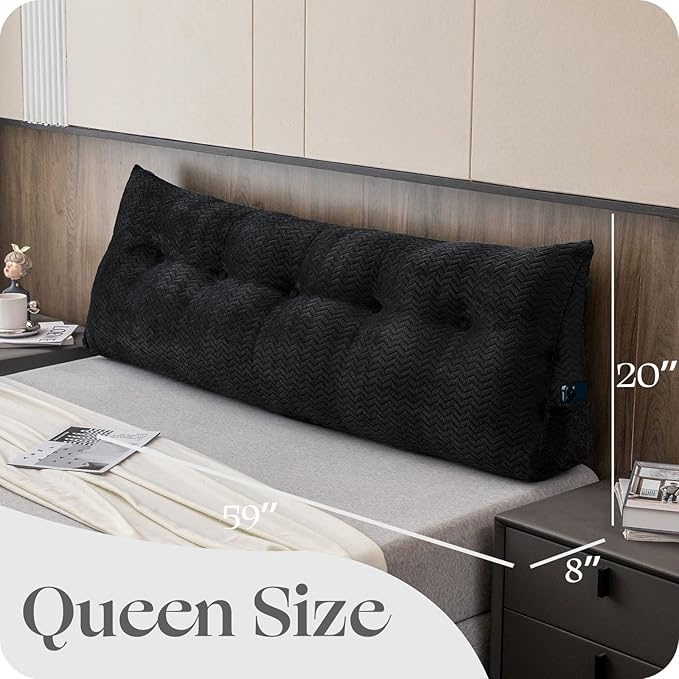 Large Bolster Triangular Headboard Wedge Backrest Positioning Support Bed Rest Reading Pillows Headboard Wedge Pillows for Day Bed Bunk Bed with Removable Cover,Queen (59x8x20 Inches)