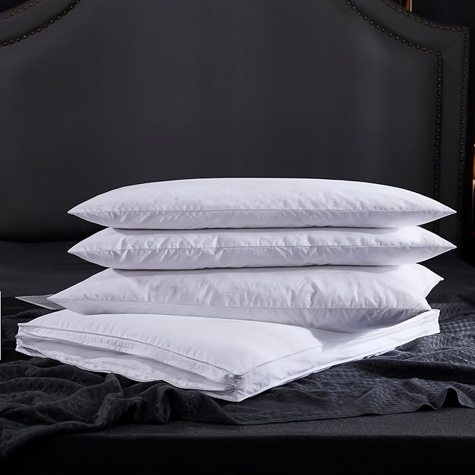 Three Geese Adjustable Layer Goose Feather Pillow,Assemblable Bed Pillow,100% Soft Organic Cotton Cover,Good for Side and Back Stomach Sleeper, Queen Size,Packaging Include 1 Pillow1