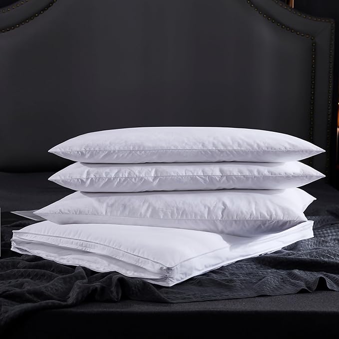 Three Geese Adjustable Layer Goose Feather Pillow,Assemblable Bed Pillow,100% Soft Organic Cotton Cover,Good for Side and Back Stomach Sleeper, Queen Size,Packaging Include 2 Pillows