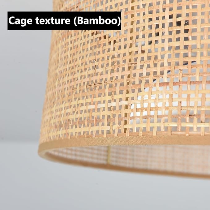 Bamboo Small DC Ceiling Fan with Light Fixture and Remote Control,Boho Enclosed Wicker Caged Flush Mount Rattan Cage Drum Low Profile Fandelier for Kitchen Nursery Bedroom Indoor Office Dining Room