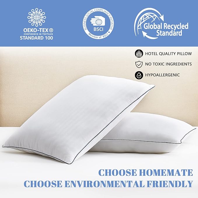 Homemate Bed Pillows for Sleeping - Standard Size(20''x26'') 4 Set Hotel Quality Allergy Friendly Microfiber Shell Fluffy Down Alternative Filling Pillow Suitable Back Stomach or Side Sleeper