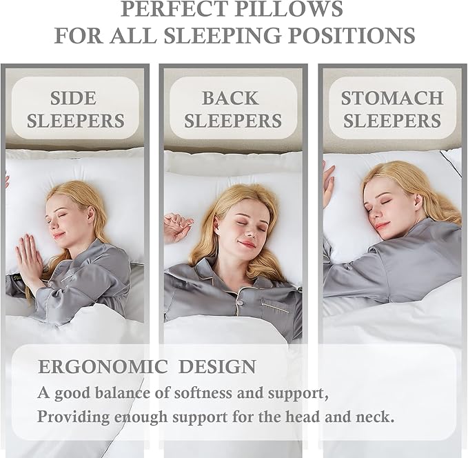 Homemate Bed Pillows for Sleeping - Queen Size(20"x28") Set of 2 Hotel Quality Pillows Allergy Friendly Microfiber Shell Fluffy Down Alternative Filling Pillow Suitable Back Stomach or Side Sleepers