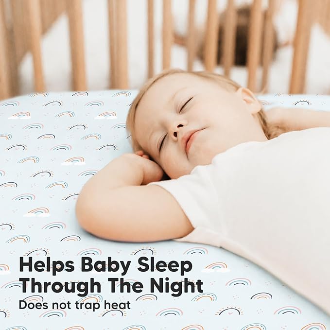 2-Pack Crib Sheets for Boys,Girls - Viscose Derived from Bamboo Fitted Crib Sheet, Organic Baby Crib Sheets, Crib Mattress Sheet,Toddler Bed Sheets,Baby Sheets for Crib Fitted Sheets(Jolly Rainbow)