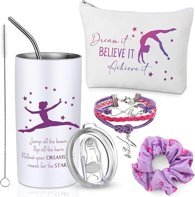 4 Pieces Sports Gifts Set - Hair Scrunchies, Elastic Hair Bands, Ball Charm Bracelet, Zipper Pouch, and Tumbler for Women