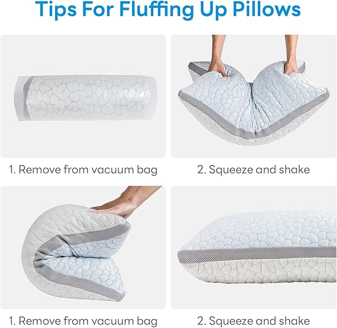 Cooling Gel Memory Foam Pillows, Hypoallergenic Dual-Sided Pillowcase Bed Pillows with Washable Cover, Adjustable Pillows Height for Side, Back and Stomach Sleepers, Queen, 50x76cm