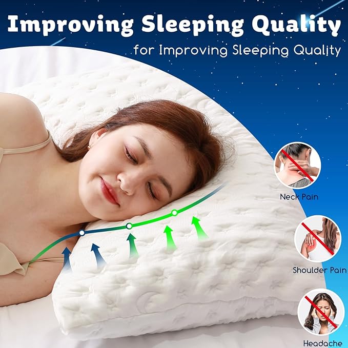 Cooling Bed Pillows for Sleeping Shredded Memory Foam Adjustable Cool Rayon Derived from Pillow for Side Back Stomach Sleepers Luxury Gel Queen Size 1 Pack Washable Removable Cover