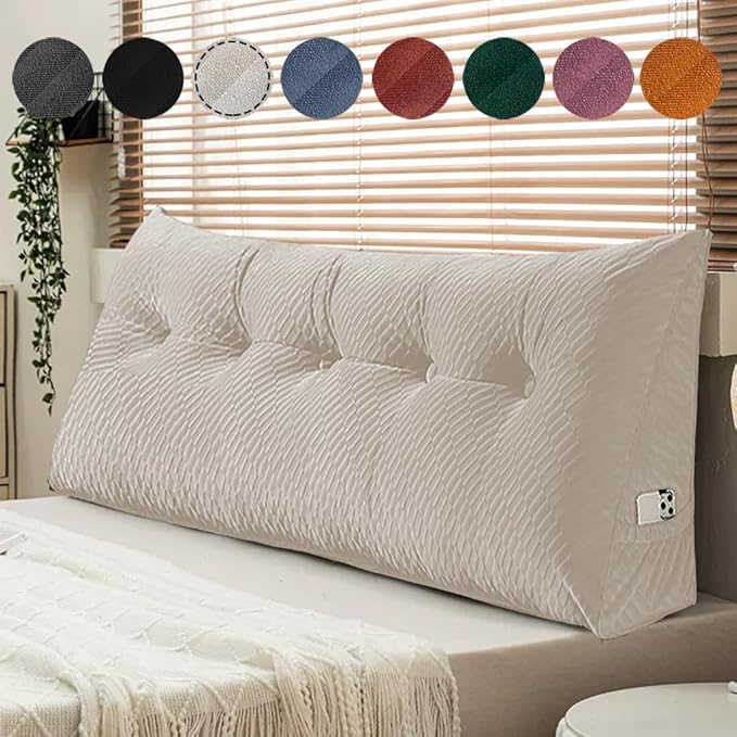 Gradient Velvet Triangular Wedge Pillow, Removable Cover Headboard Pillow for Daybed, Backrest Positioning Support Pillow Cushion Resting Reading Relaxing (Beige, California King(71*20*8in))