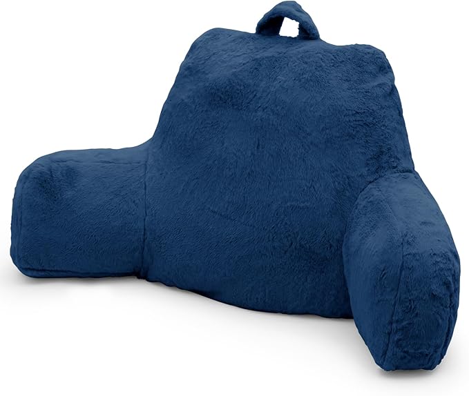 Reading Pillow for Sitting in Bed Adult, Standard Reading Pillow with Memory Foam, Back Pillow for Bed Sitting Up with Extend Arms, Bed Reading Pillow, Blue