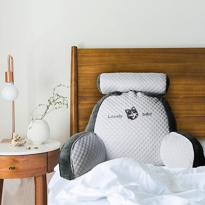 Reading Pillow for Shoulder & Head Support, Back Pillow for Sitting in Bed, Back Support Pillow W/Durable Zippers, Spine-Friendly Curve Design - Cozy, Breathable & Adjustable Sit Up Pillow(Big)