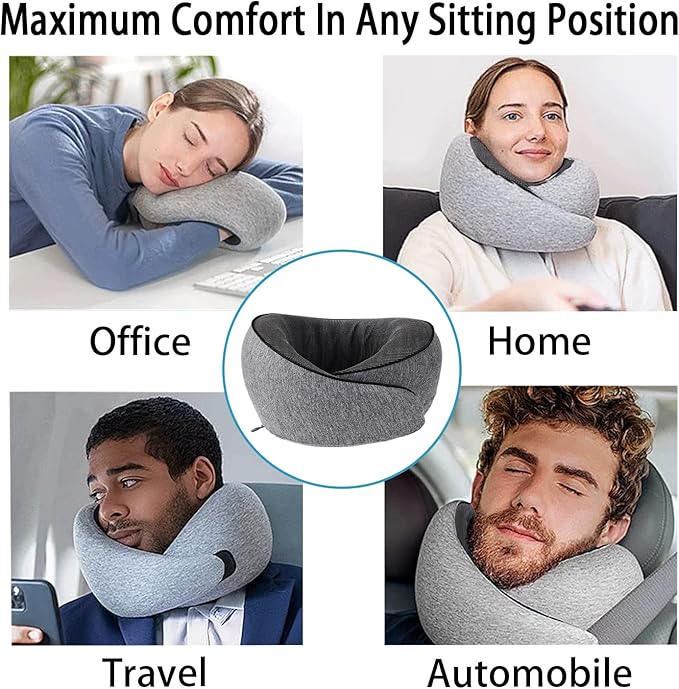 Travel Pillow 100% Pure Memory Foam,New Ergonomic Design 360°Adjustable Soft Neck Pillow,Travel Neck Pillow for Car and Airplane Travel,Neck Pillow for Traveling with Eye Masks and Earplugs(Grey)