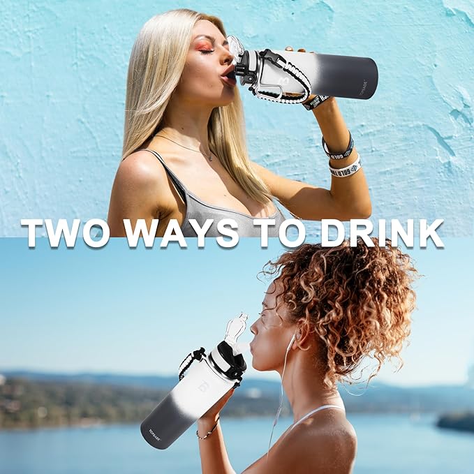 32oz Insulated Water Bottle with Straw Lid & Spout Lid & Paracord Handle, Stainless Steel Water Bottle Wide Mouth, Double Wall for Women Men Gym Fitness Outdoor