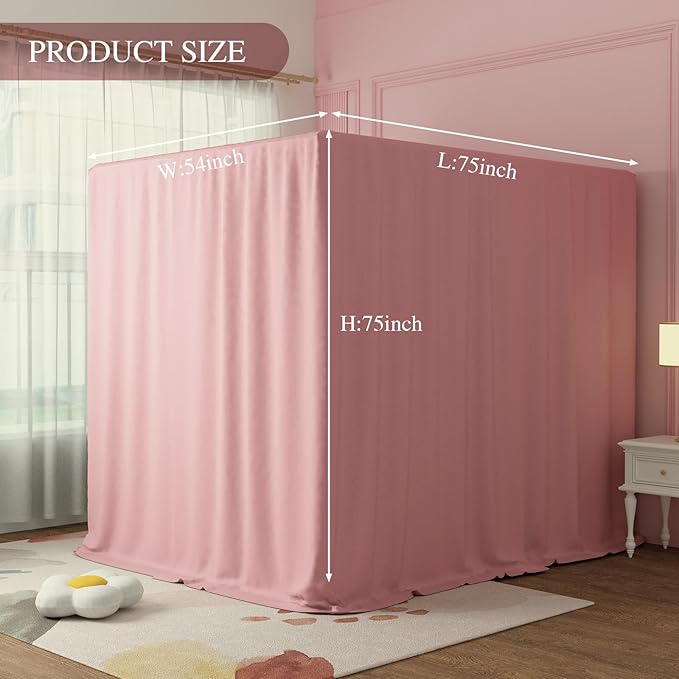 Black Canopy Bed Curtains - 4 Corner Post Bed Curtains Full Lightproof Drapes Bed Canopy with Top Ties and Tie Backs for Adults & Girls Bedroom Decoration(Pink,Full)