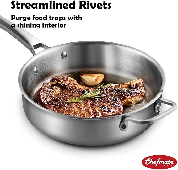 Stainless Steel Cookware Set,Tir-Ply Pots and Pans Set,10 Pcs Stainless Steel Induction Kitchen Cookware Sets,PFOA Free, Frying Pans,Saucepans,Saute Pan & Stock Pot,Compatible with All Cooktops