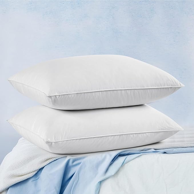 puredown® Goose Feather Down Pillows, 100% Cotton Cover White Bed Pillows Queen Size Set of 2, Hotel Collection for Bedroom Sleeping (20 x 30, 2 Pack)