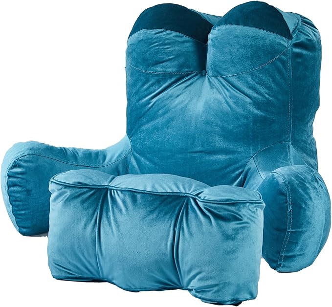 Reading Pillow Adults 31’’, Backrest Pillow with Arms for Sitting in Bed Couch Shredded Memory Foam, Back Pillow with Leg Pillow and Pockets for Reading/Gaming/Relaxing