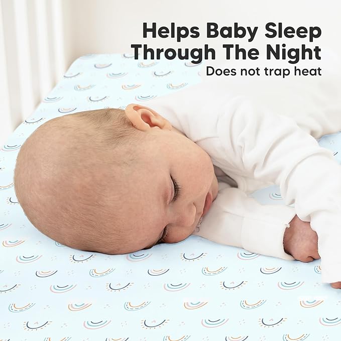 2-Pack Organic Crib Sheets for Boys, Girls - Jersey Fitted Crib Sheet, Baby Crib Sheets Neutral, Crib Mattress Sheet, Cotton Crib Sheets, Breathable Crib Sheet, Baby Mattress Sheets (Jolly Rainbow)
