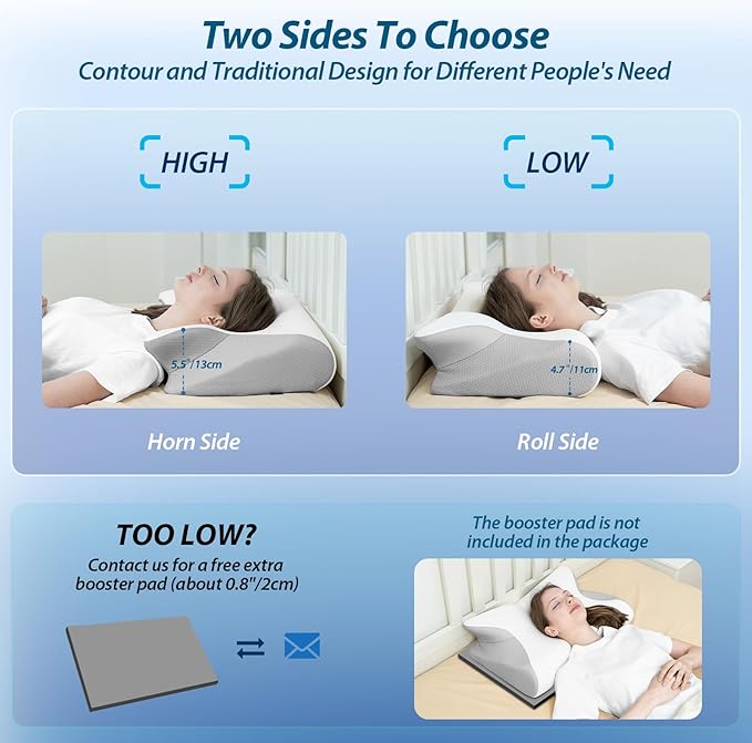 Cervical Neck Pillow for Neck Pain Relief, 2 in 1 Ergonomic Pillow for Sleeping, Memory Foam Orthopedic Bed Pillows for Side, Back & Stomach Sleepers with Cooling Pillowcase