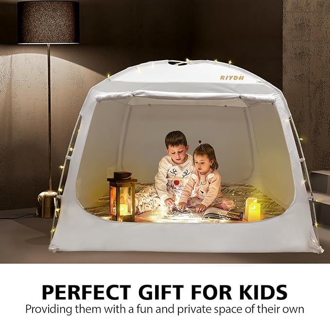 Bed Tent Bed Canopy Queen Size for Adult and Kids - Portable Sleeping Tents Indoor Dream Tents 70% Blackout with String Light 3 Doors Breathable Privacy Space Tents