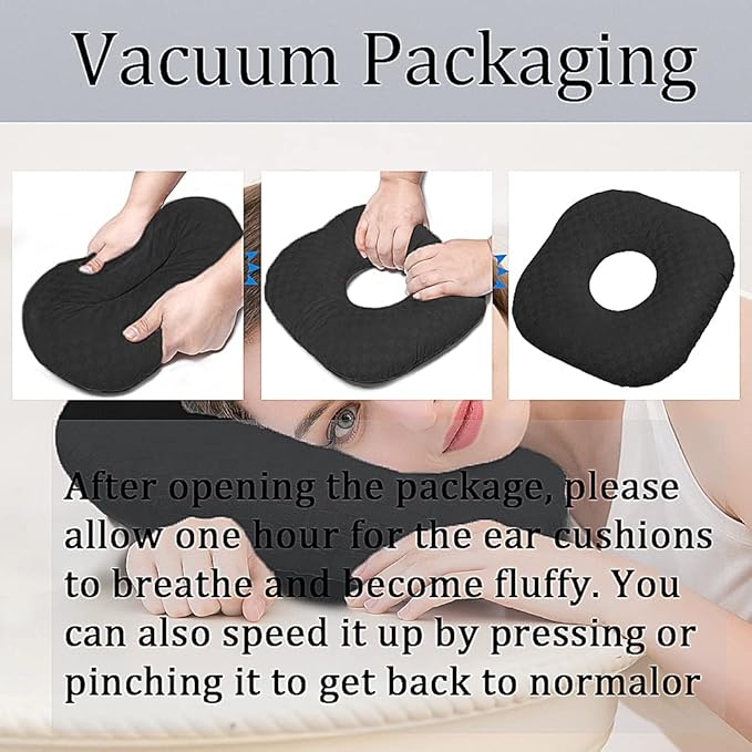Ear Piercing Pillow for Side Sleepers, Pillow with an Ear Hole for CNH and Ear Pain Ear Inflammation Pressure Sores, O-Shaped Side Sleeping Pillow, Ear Guard Pillow(Black)