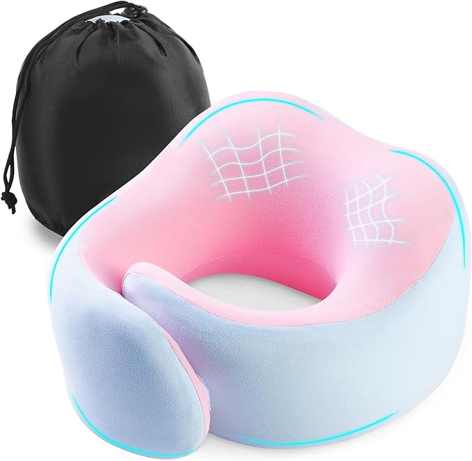 Travel Pillow, 360° Wrapped Travel Neck Pillow, 100% Pure Memory Foam Neck Pillow, Airplane Neck Pillows, Perfect Support, Soft and Breathable Pillows, Travel Accessories with Portable Bag