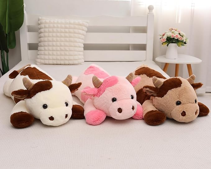 25.6 inch 5 lbs Cow Weighted Stuffed Animals, Large Weighted Plush Animal, Cute Plush Toy Pillow, Soft Kawaii Plushie Gifts for Adults, Kids, Boys and Girls(Off-White)