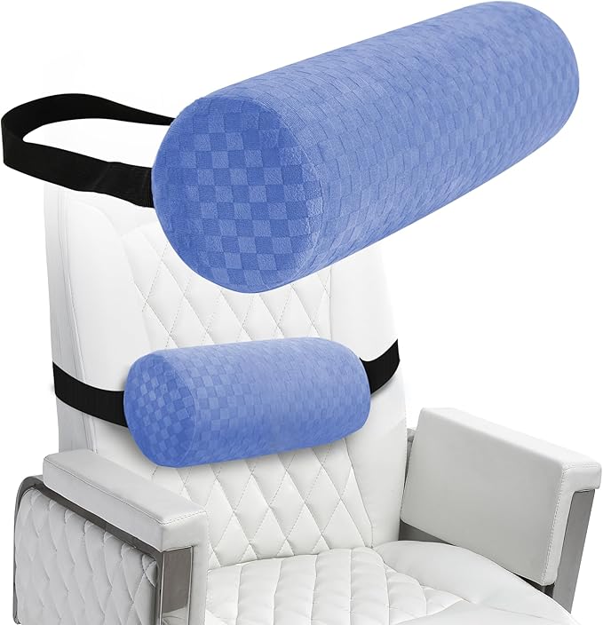 Lumbar Roll Pillow for Lower Back, Lumbar Support Foam Roll Cushion with Pillowcase and Upgraded Strap for Office, Chair, Car, Seat Pain Relief & Improving Posture (Light Blue, Short-11*4.3'')