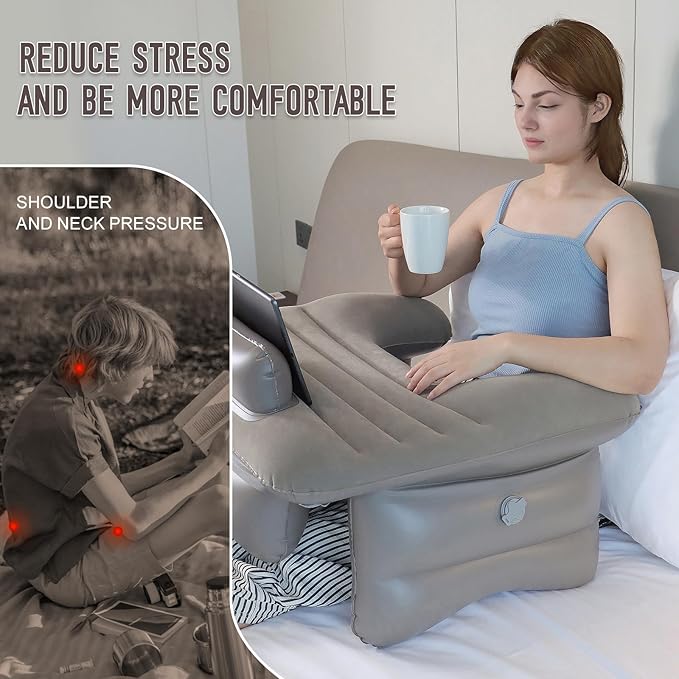 Inflatable Reading Pillow for Lap Rest Pillow Portable for Adult Extra Large Arm Rest Travel Sofa Working, Crocheting Playing Steam Deck Switch or Sitting in Bed Floor Car Tent