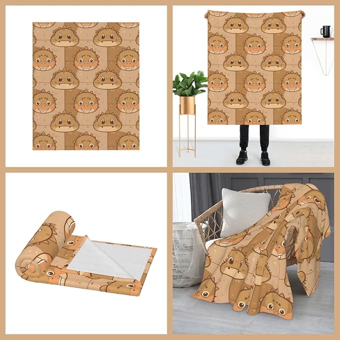 Cute Cartoon Flannel Blanket for Kids, 50" L x 60" W Inches – Soft and Cozy Plush Throw Blanket for Boys and Girls – Perfect for Bed, Couch, or Travel (Dinosaur)