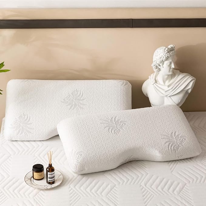 Cervical Neck Pillow, Side Sleeper Pillow for Sleeping, Aloe Vera Infused Memory Foam Pillow for Neck Pain Relief, Ergonomic Neck Support Pillow for Side Back Stomach Sleepers, 30x16 Inches