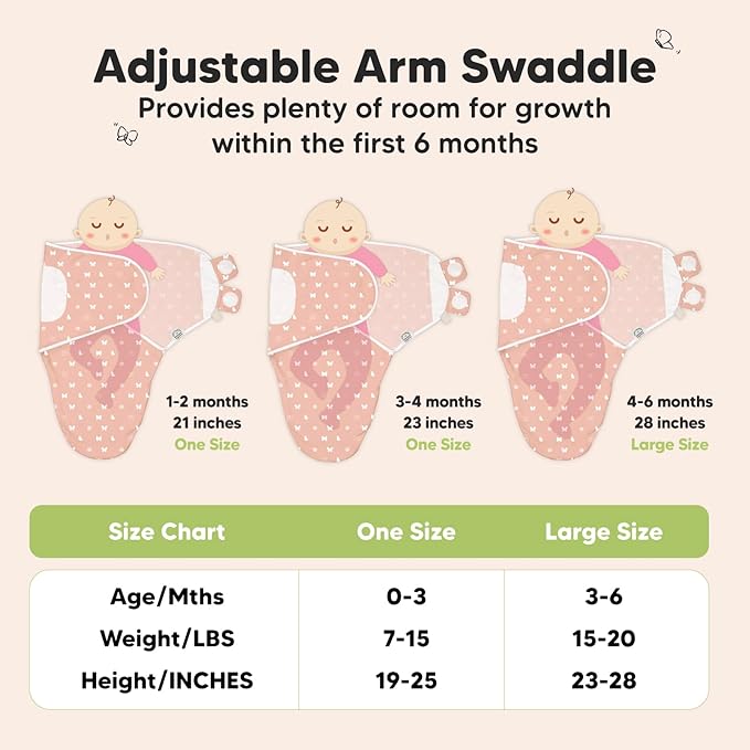 3-Pack Organic Baby Swaddle Sleep Sacks - Newborn Swaddle Sack, Ergonomic Baby Swaddles 0-3 Months, Swaddles for Newborns, Baby Sleep Sack, Baby Swaddle Blanket Wrap,Baby Essentials(Butterflies)