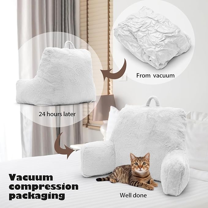 Reading Pillow Large Bed Pillow,Backrest with Arms, Back Support for Sitting Up in Bed, Couch for Lounging Bedrest,White