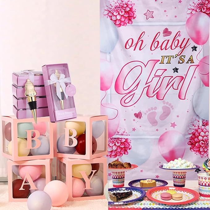 12Pcs Wine Bottle Stopper Baby Shower Souvenirs for Guest,Gold Feeding Bottle Stopper Wedding Favors Baby Girl Shower Giveaways Gift to Guest(12, Pink-Bottle Stopper)