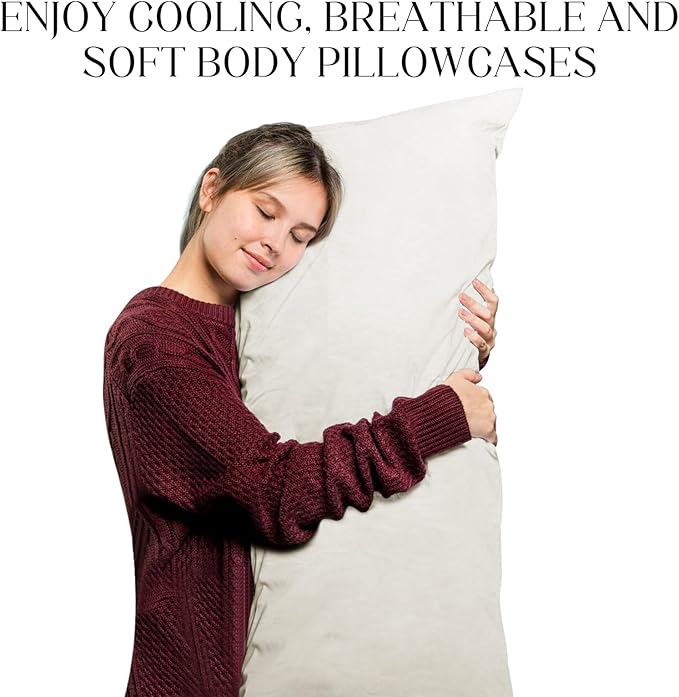 Soft Body Pillow Covers Pillowcases 60 x 21 Inch, WINKAURA Long Pillow Cover for Bed Fits 54x20 Pillow, Envelope Closure, Stylish Wrinkle and Stain Resistant,Cream Color