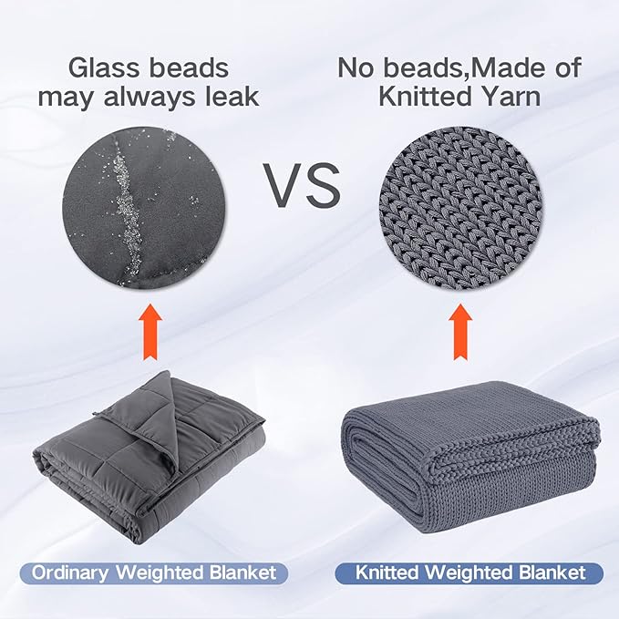 Knitted Weighted Blanket(Light Grey 50"x60" 7lbs),Home Décor Cooling Throw Blanket for Hot Sleepers,Hand Made Chunky Knit Heavy Blanket Use on Twin Size Bed