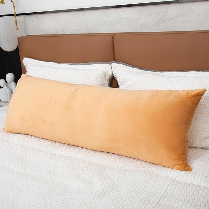 Body Pillow Cover, 20x54 Inches Body Pillow Case Cover with Zipper, Soft Fuzzy Velvet Long Pillow Pillowcase (Camel)
