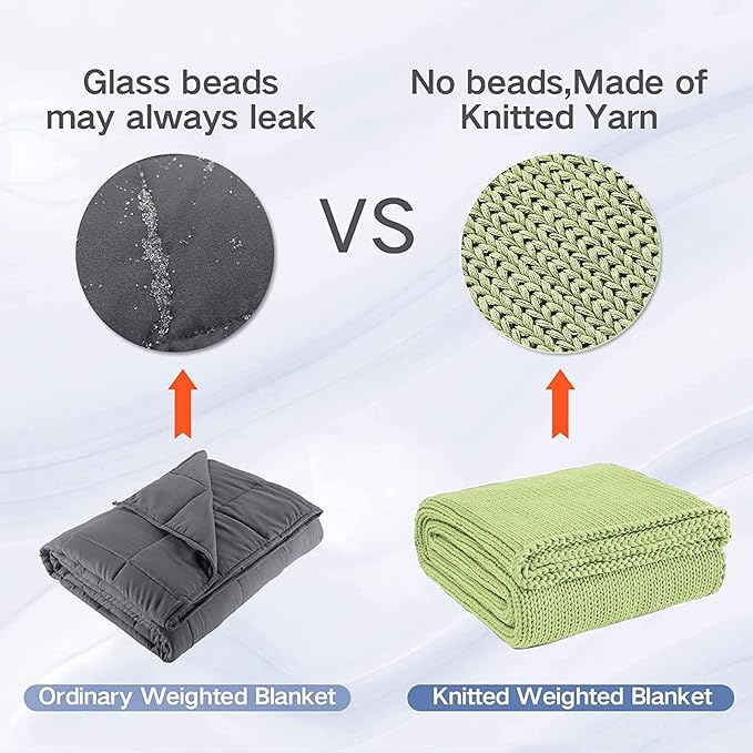 Knitted Weighted Blanket(Light Green 50"x75" 20lbs),Home Décor Cooling Throw Blanket for Hot Sleepers,Hand Made Chunky Knit Heavy Blanket for Adults Use on Full Size Bed