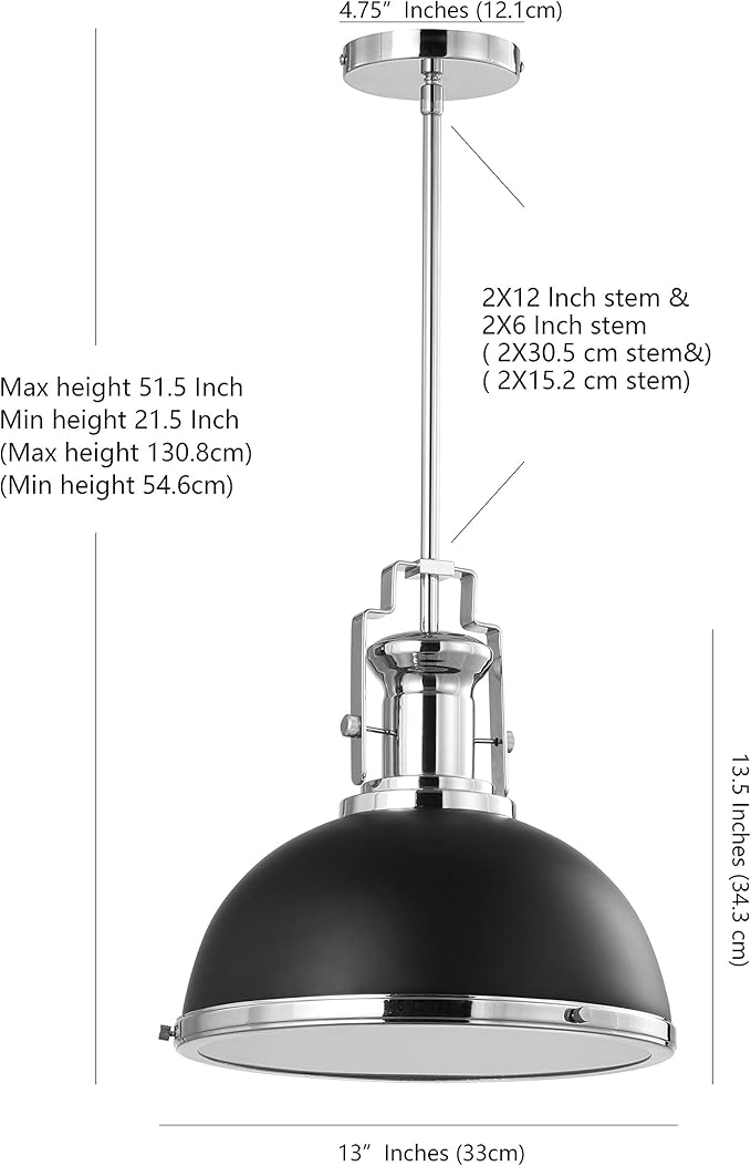 JONATHAN Y JYL9536B Homer 13" Adjustable Iron/Glass Vintage LED Kitchen Pendant for Living Room Bedroom, Classic Cottage, Black/Chrome
