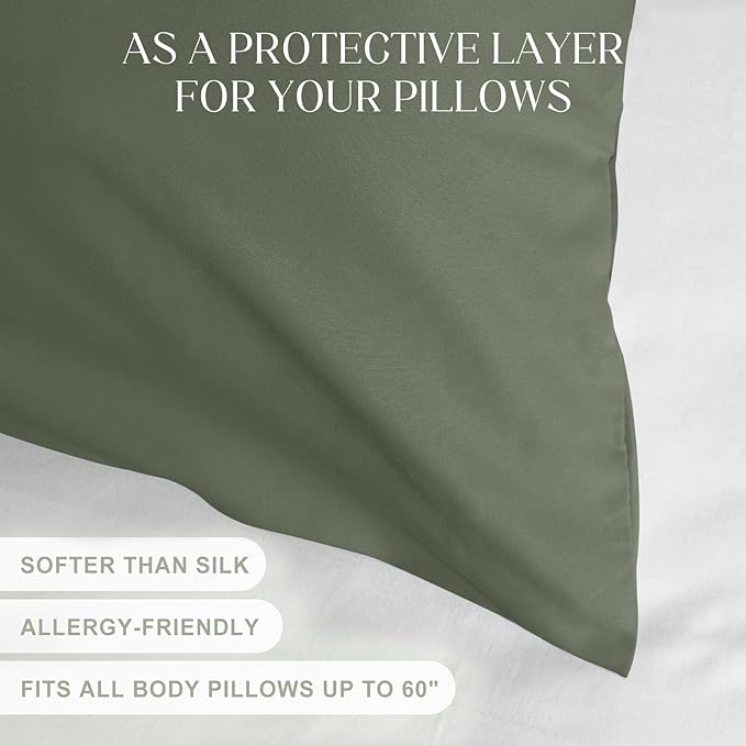 Soft Body Pillow Cover/Pillowcases 60 x 21 Inch, WINKAURA Premium Unique Long Pillow Case for Bed Fits 54x20 Pillow, Envelope Closure, Army Green