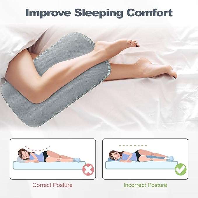 Cooling Memory Foam Knee Pillow for Side Sleepers, Between Legs Pillow, Soothing Relief for Sciatica Back HIPS Knees Joints, with Inner Pillowcase and Extra Foam Filler, Grey
