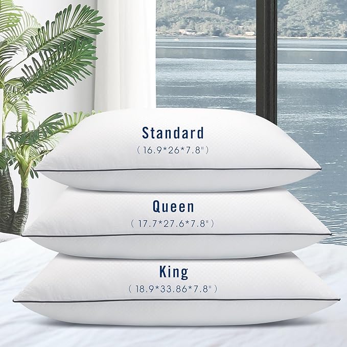 Bed Pillows for Sleeping 2 Pack, Queen Size Pillows Set of 2,Down Alternative Filling, Pillow for Back, Stomach or Side Sleepers Black