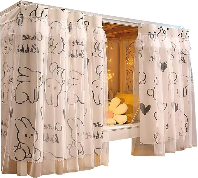 Hoce Bunk Bed Curtain Gauze Bunk Bed Curtains Drapes with Lace Privacy Dorm Bed Canopy for Bottom Twin, 2 Panels