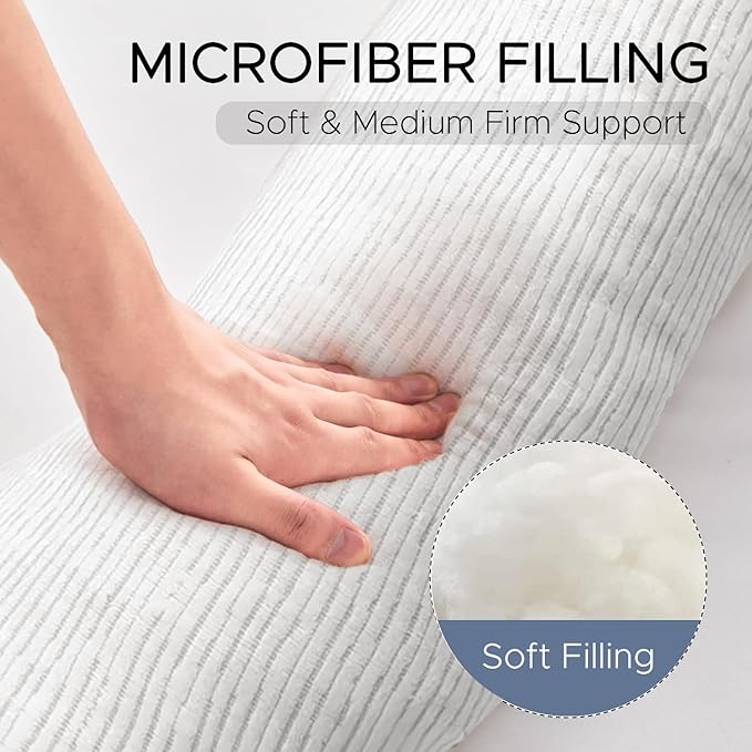 Body Pillow for Adults - Soft Long Bed Pillows Insert for Sleeping - Shredded Memory Foam and Removable Washable Cover - Swan Shaped Side Sleeper Pregnancy Pillow 49 Inch (Grey)