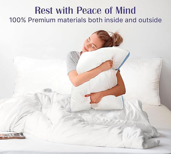 ROYALE LINENS Pillows Standard Size Set of 2 -Bed Pillows for Sleeping - Cooling Pillow for Back, Stomach or Side Sleepers - Down Alternative Gusseted Pillows -Hotel Quality (20x26 Inches, Pack of 2)