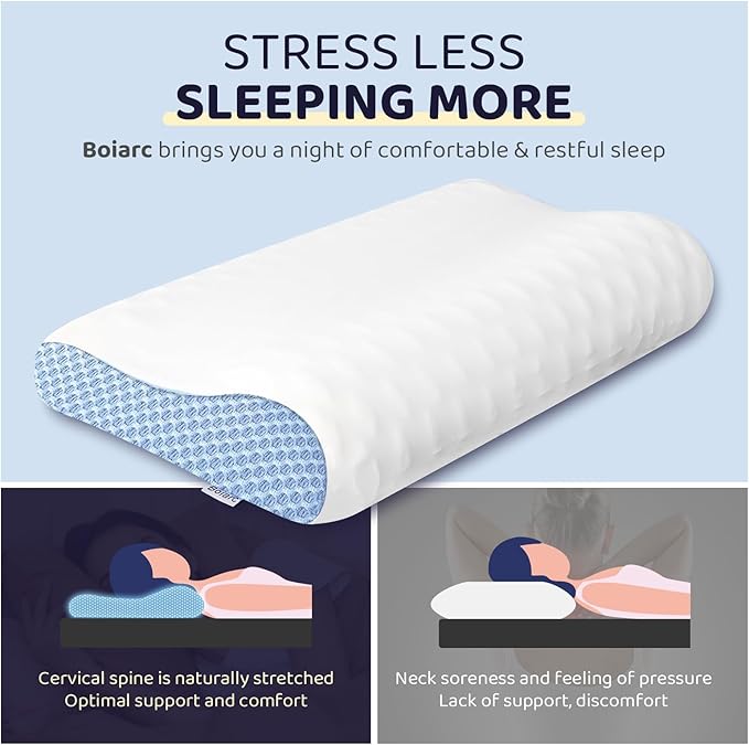 Neck Pillow Memory Foam Pillows for Sleeping Ergonomic Cervical Pillow for Neck and Shoulder Pain Relief Orthopedic Contour Bed Pillow for Side Back Stomach Sleeper