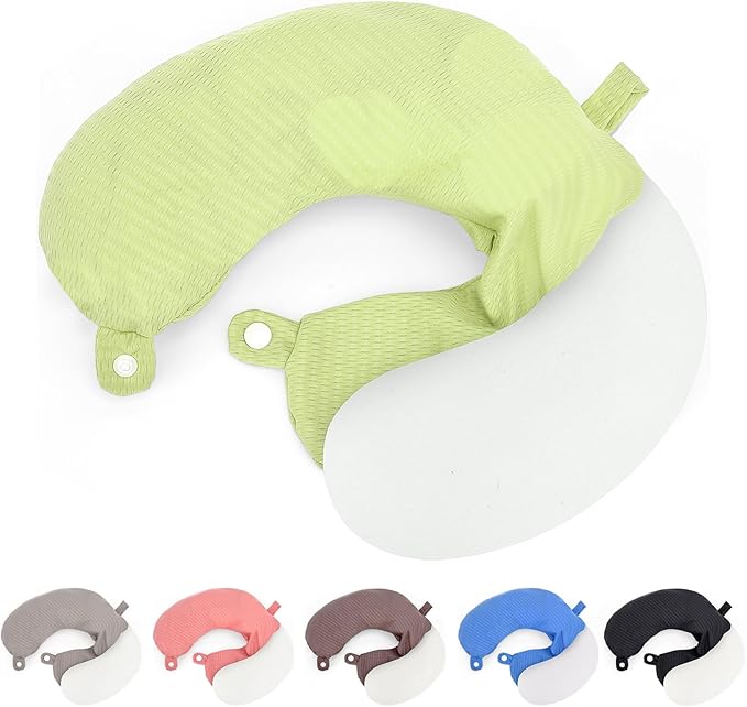 Travel Neck Pillow Cover Neck Pillow Replacement Cover Travel U Neck Pillow Case Cover Soft and Smooth Neck Pillow Cover Green Gray (Only Pillow Cover, No Filler)