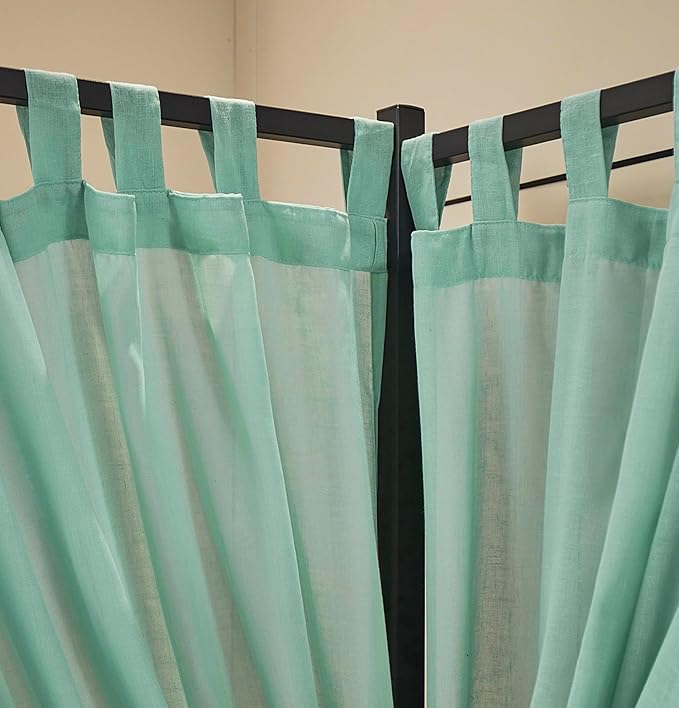 Mengersi Linen Canopy Bed Curtains for Twin,Full,Queen and King Size Bed,Bed Canopy Natural Blended Curtain Panels, 8 Panels Set (All Bed Sizes, Sea Mist)